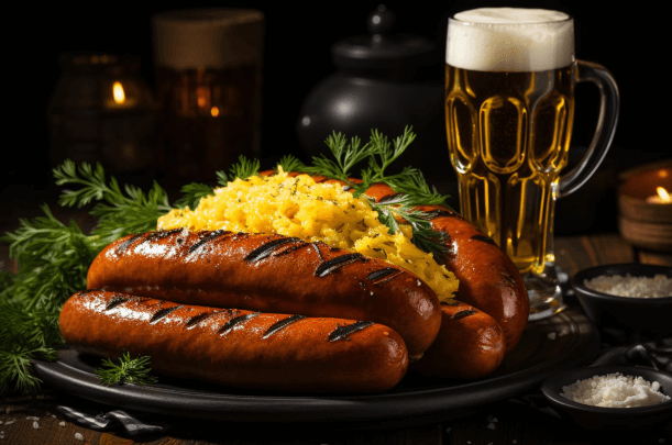 German lagers with sausages