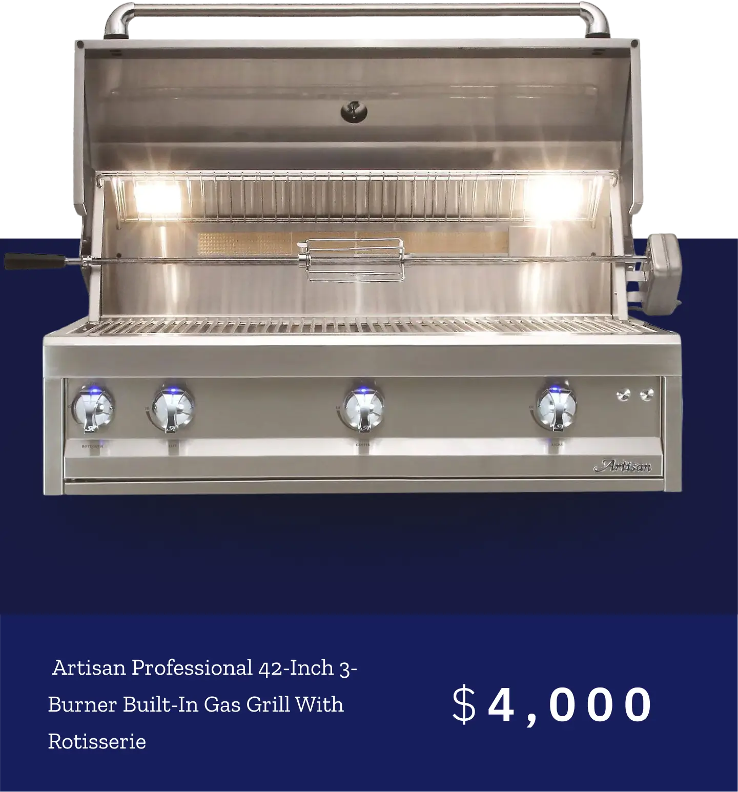 Artisan Professional 42-Inch 3-Burner Built-In Gas Grill With Rotisserie