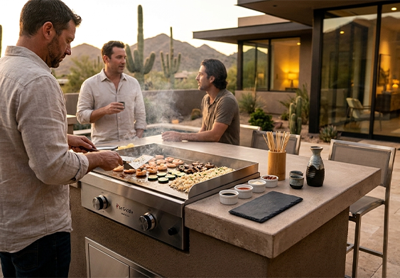 built-in griddle in an outdoor kitchen space