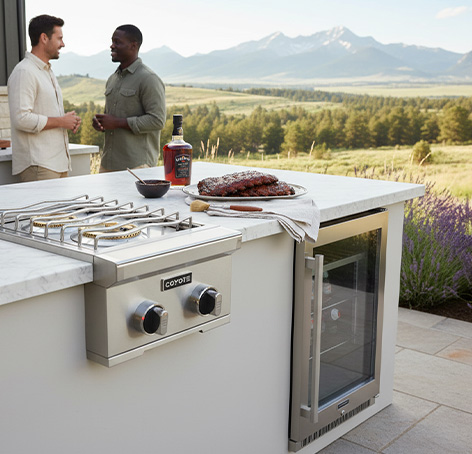 Coyote side burner for an outdoor kitchen