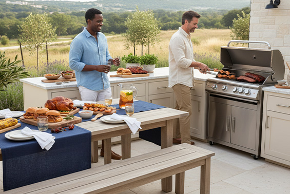asking a friend for a referral on their new outdoor kitchen space