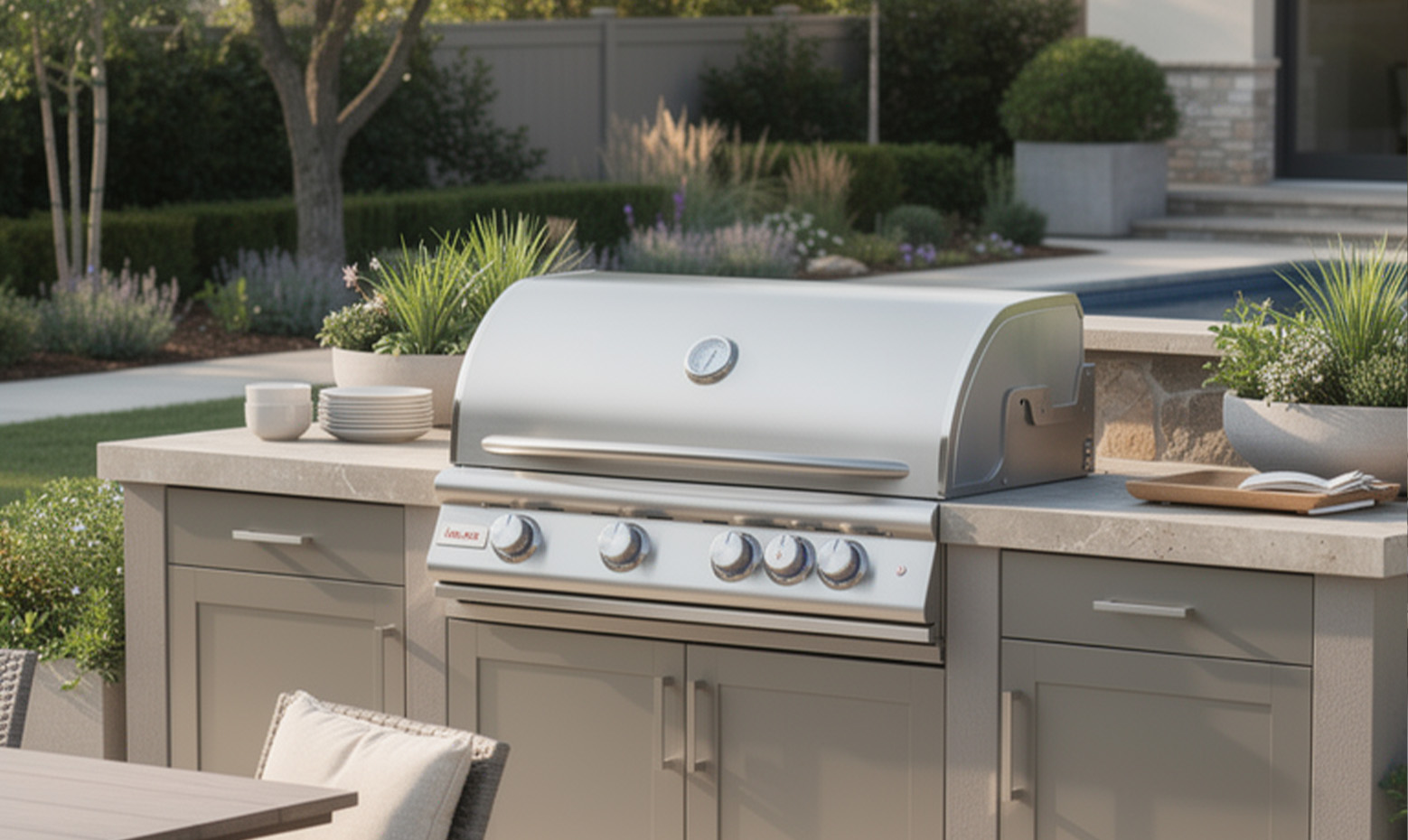 Custom built grill island featuring a built-in Blaze grill
