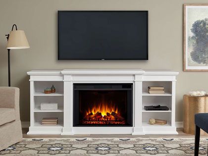 Eliot 81-Inch Electric Fireplace TV Stand in White