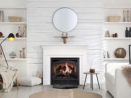 SimpliFire Inception 36-inch Electric Fireplace with Wescott Mantel & Chateau Forge Decorative Front