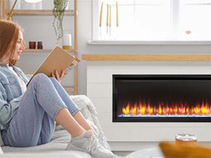 SimpliFire 50-Inch Allusion Platinum Linear Electric Fireplace with Boyd Modern Farmhouse Mantel Package