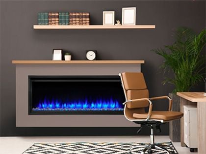 SimpliFire 50-Inch Allusion Platinum Linear Electric Fireplace with Boyd Ready-To-Finish Mantel Package
