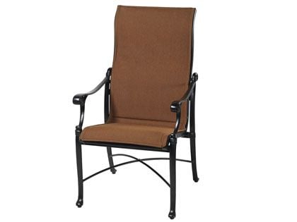 Gensun Michigan Cast Aluminum Padded Sling High Back Dining Arm Chair