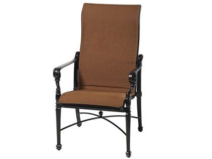 Gensun Grand Terrace Cast Aluminum Padded Sling High Back Dining Arm Chair