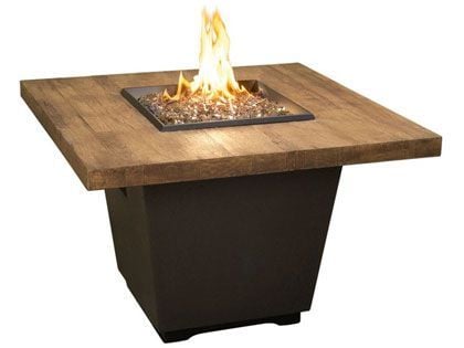 American Fyre Designs 36-Inch Reclaimed Wood Cosmopolitan Square Firetable with Black Lava Base and French Barrel Oak Table Top