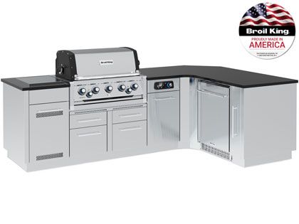 Broil King 111 x 70-Inch Outdoor Kitchen Island with Imperial QS 590i 5-Burner Gas Grill, Rotisserie, Side Burner, Refrigerator & iQue™ Technology Control
