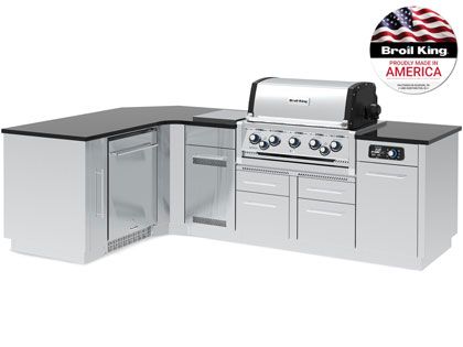 Broil King 69 x 111-Inch Outdoor Kitchen Island with Imperial QS 590i 5-Burner Gas Grill, Rotisserie, Side Burner, Refrigerator & iQue™ Technology Control