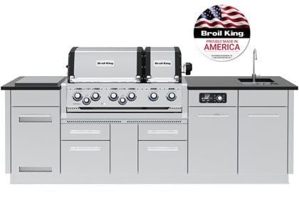 Broil King 8 1/2-Foot Outdoor Kitchen Island with Imperial QS 690i 6-Burner Gas Grill, Rotisserie, Side Burner, Sink & iQue™ Technology Control