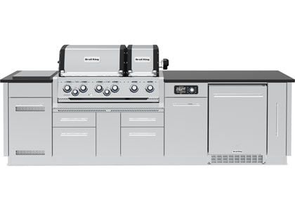 Broil King 9 3/4-Foot Outdoor Kitchen Island with Imperial QS 690i 6-Burner Gas Grill, Rotisserie, Side Burner, Refrigerator & iQue™ Technology Control
