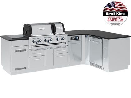 Broil King 118 x 70-Inch Outdoor Kitchen Island with Imperial QS 690i 6-Burner Gas Grill, Rotisserie, Side Burner, Refrigerator & iQue™ Technology Control