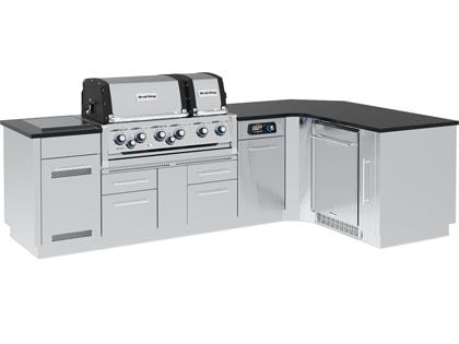 Broil King 118 x 70-Inch Outdoor Kitchen Island with Imperial QS 690i 6-Burner Gas Grill, Rotisserie, Side Burner, Refrigerator & iQue™ Technology Control