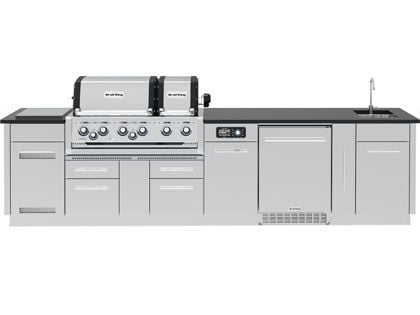 Broil King 11-Foot Outdoor Kitchen Island with Imperial QS 690i 6-Burner Gas Grill, Rotisserie, Side Burner, Sink, Refrigerator & iQue™ Technology Control