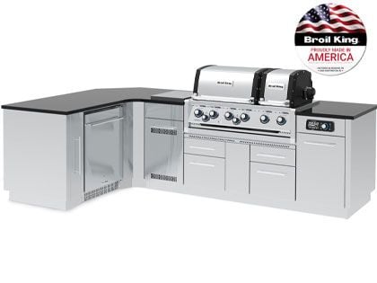 Broil King 70 x 118-Inch Outdoor Kitchen Island with Imperial QS 690i 6-Burner Gas Grill, Rotisserie, Side Burner, Refrigerator & iQue™ Technology Control