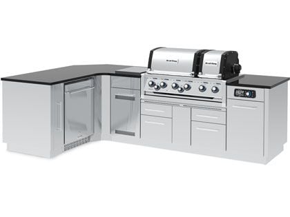 Broil King 70 x 118-Inch Outdoor Kitchen Island with Imperial QS 690i 6-Burner Gas Grill, Rotisserie, Side Burner, Refrigerator & iQue™ Technology Control