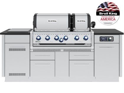 Broil King Imperial 86-Inch QS 690i 6-Burner Gas Grill Island With Rear Infrared Burner, Rotisserie Kit, Side Burner, iQue™ Technology Control & Granite Countertop
