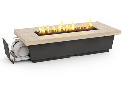 American Fyre Designs 76-Inch Reclaimed Wood Contempo LP Select Long Firetable with Black Lava Base and Silver Pine Table Top