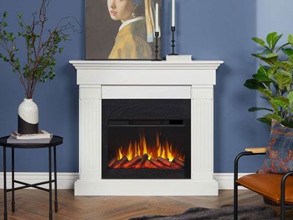 Crawford Slim 48-Inch Electric Fireplace Mantel in White