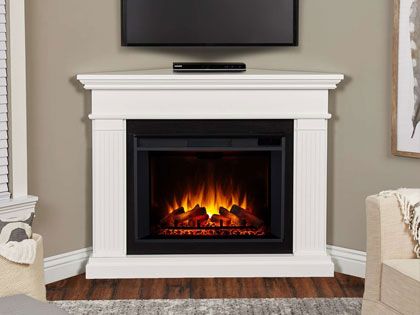 Kennedy Grand Corner 55-Inch Electric Fireplace Mantel in White