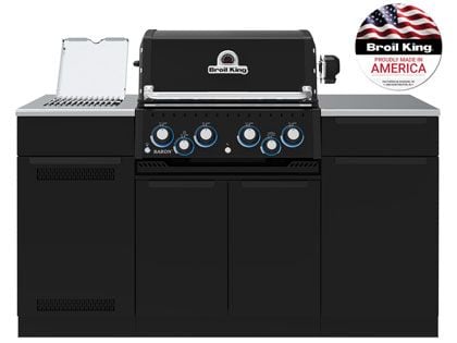 Broil King Baron 64-Inch 490i 4-Burner Gas Grill Island With Rear Infrared Burner, Rotisserie Kit, Side Burner & Stainless Steel Countertop