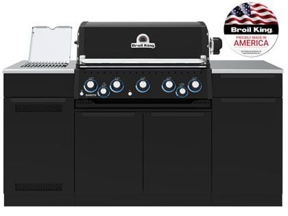 Broil King Baron 70-Inch 590i 5-Burner Gas Grill Island With Rear Infrared Burner, Rotisserie Kit, Side Burner & Stainless Steel Countertop
