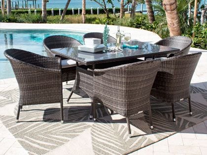 Hospitality Rattan Spectrum 7-Piece Stackable Dining Set with Cushions