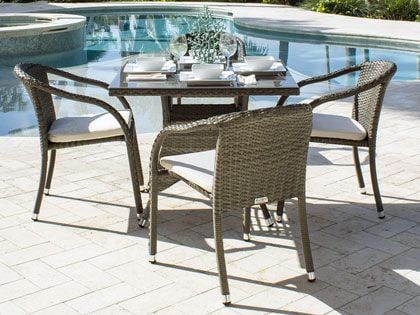 Hospitality Rattan Spectrum 5-Piece Stackable Dining Set with Cushions