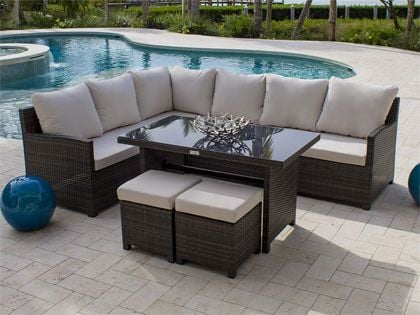 Hospitality Rattan Spectrum 5-Piece Outdoor Woven Sectional Lounge Set with Cushions