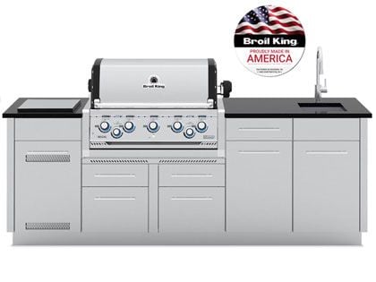 Broil King 8-Foot Outdoor Kitchen Island with Imperial S 590i 5-Burner Gas Grill, Rotisserie & Side Burner