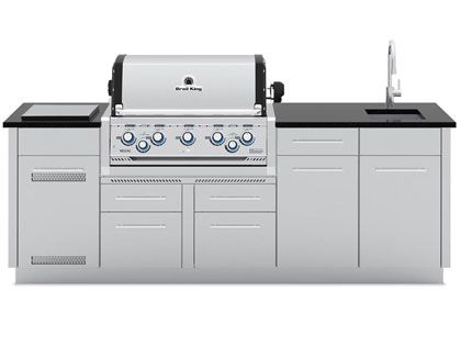 Broil King 8-Foot Outdoor Kitchen Island with Imperial S 590i 5-Burner Gas Grill, Rotisserie & Side Burner