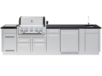 Broil King 10 1/2-Foot Outdoor Kitchen Island with Imperial S 590i 5-Burner Gas Grill, Rotisserie, Side Burner & Refrigerator
