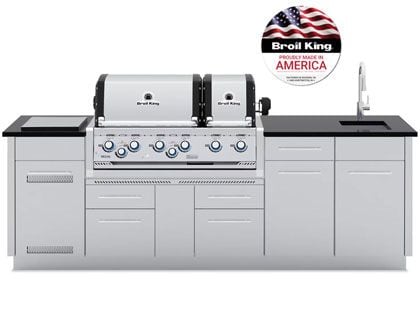Broil King 8 1/2-Foot Outdoor Kitchen Island with Imperial S 690i 6-Burner Gas Grill, Rotisserie & Side Burner