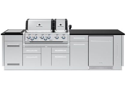 Broil King 9 3/4-Foot Outdoor Kitchen Island with Imperial S 690i 6-Burner Gas Grill, Rotisserie, Side Burner & Refrigerator