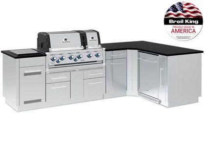 Broil King 118 x 70-Inch Outdoor Kitchen Island with Imperial S 690i 6-Burner Gas Grill, Rotisserie, Side Burner & Refrigerator