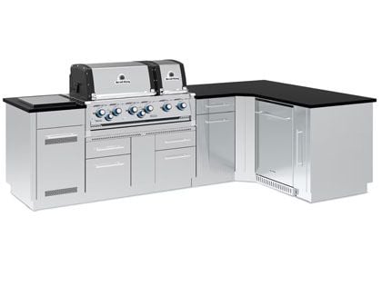 Broil King 118 x 70-Inch Outdoor Kitchen Island with Imperial S 690i 6-Burner Gas Grill, Rotisserie, Side Burner & Refrigerator