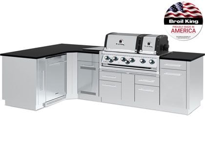 Broil King 70 x 118-Inch Outdoor Kitchen Island with Imperial S 690i 6-Burner Gas Grill, Rotisserie, Side Burner & Refrigerator