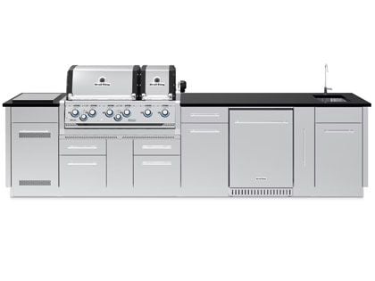 Broil King 11 1/4-Foot Outdoor Kitchen Island with Imperial S 690i 6-Burner Gas Grill, Rotisserie, Side Burner & Refrigerator