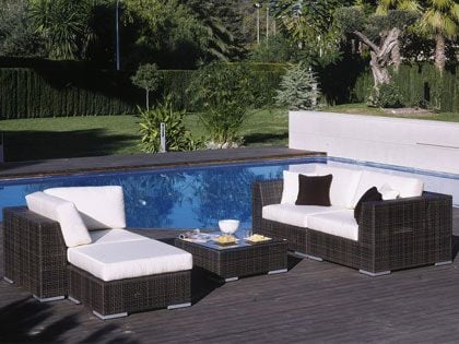Hospitality Rattan Atlantis 5-Piece Outdoor Wicker Modular Sectional Set with Cushions