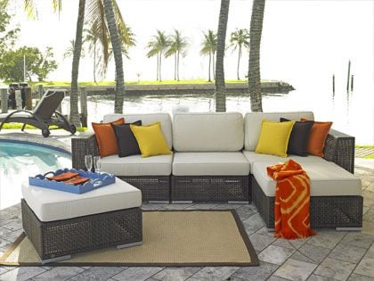 Hospitality Rattan Atlantis 5-Piece Outdoor Wicker Sectional Set with Cushions