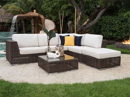 Hospitality Rattan Atlantis 6-Piece Outdoor Wicker Sectional Set with Cushions