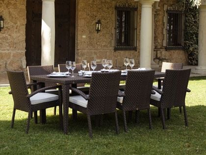 Hospitality Rattan Atlantis 9-Piece Wicker Dining Set with Cushions