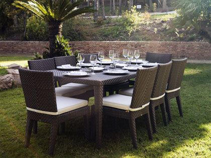 Hospitality Rattan Atlantis 9-Piece Wicker Dining Set with Cushions