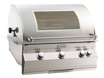 fire magic aurora A660i 3-burner built in fire magic aurora A660i 34-inch built in grill with magic window, backburner, and rotisserie
