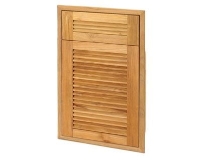 Pacific Teak Millworks 18-Inch Louvered Panel Teak Wood Single Access Door with False Drawer - Right Hinge