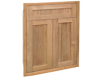 Pacific Teak Millworks 24-Inch Shaker Panel Teak Wood Double Access Door with False Drawer