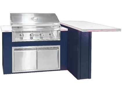 Videl 6-Ft Alta L-Shaped Outdoor Kitchen Island with Gran Fuego 36-Inch 4-Burner Gas Grill and LED & Outdoor Audio System