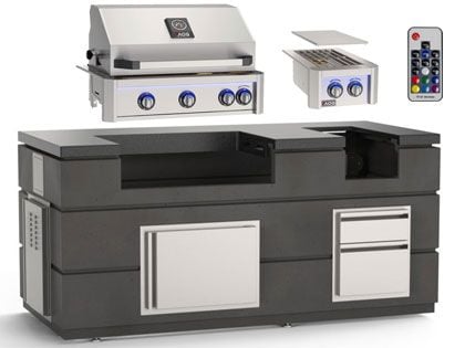 AOG 6 1/2-Foot Complete Island Package with L-Series 30-Inch 3-Burner Built-In Gas Grill & Double Side Burner - Black Lava